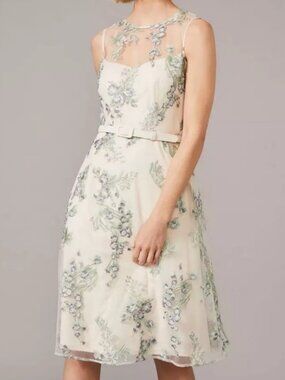 Rickie Freeman for Teri Jon floral cocktail dress cream women's size 14